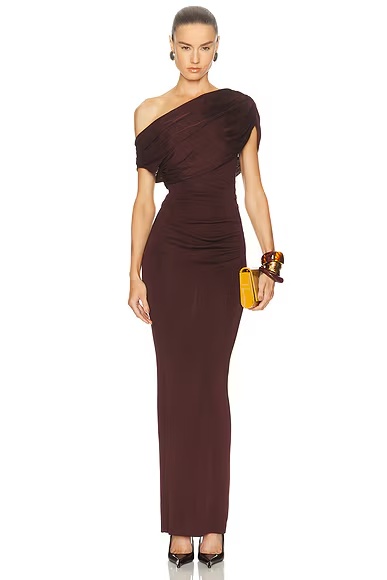 Draped Knit Midi Dress Brown
