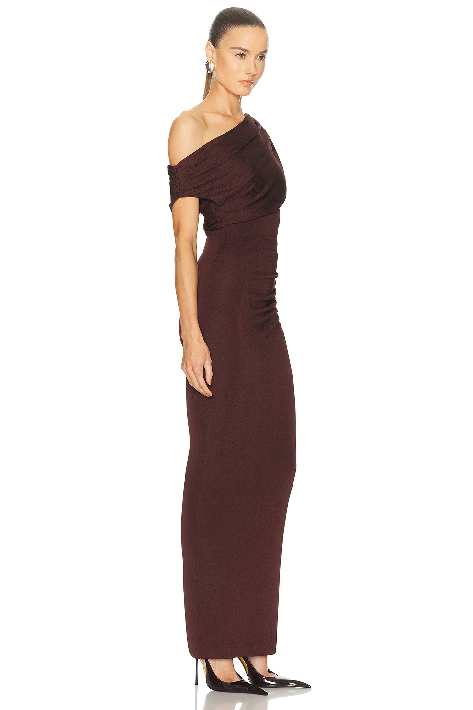 Draped Knit Midi Dress Brown
