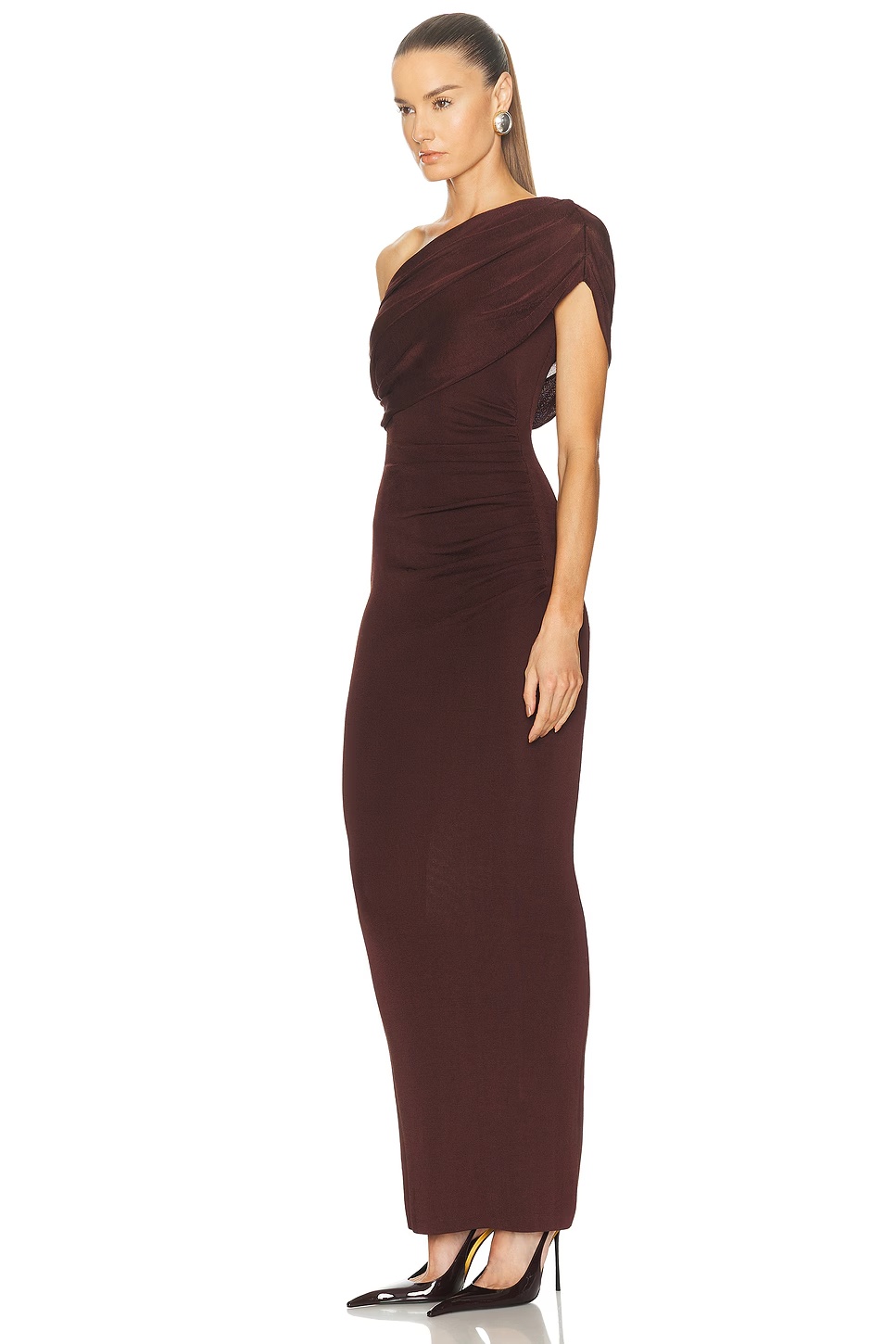 Draped Knit Midi Dress Brown