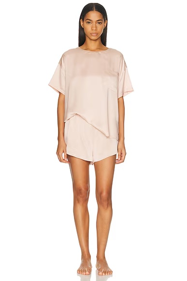 Washable Silk Tee Short Pajama Set Delicate Pink