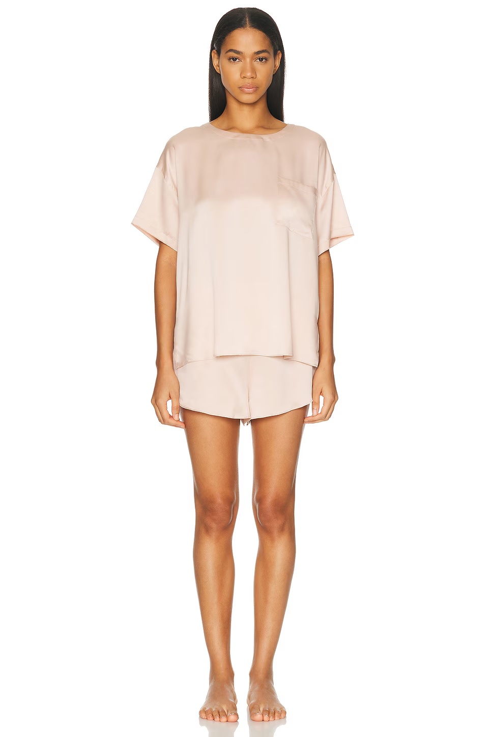Washable Silk Tee Short Pajama Set Delicate Pink