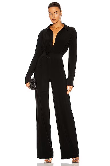 Shirt Straight Leg Jumpsuit Black