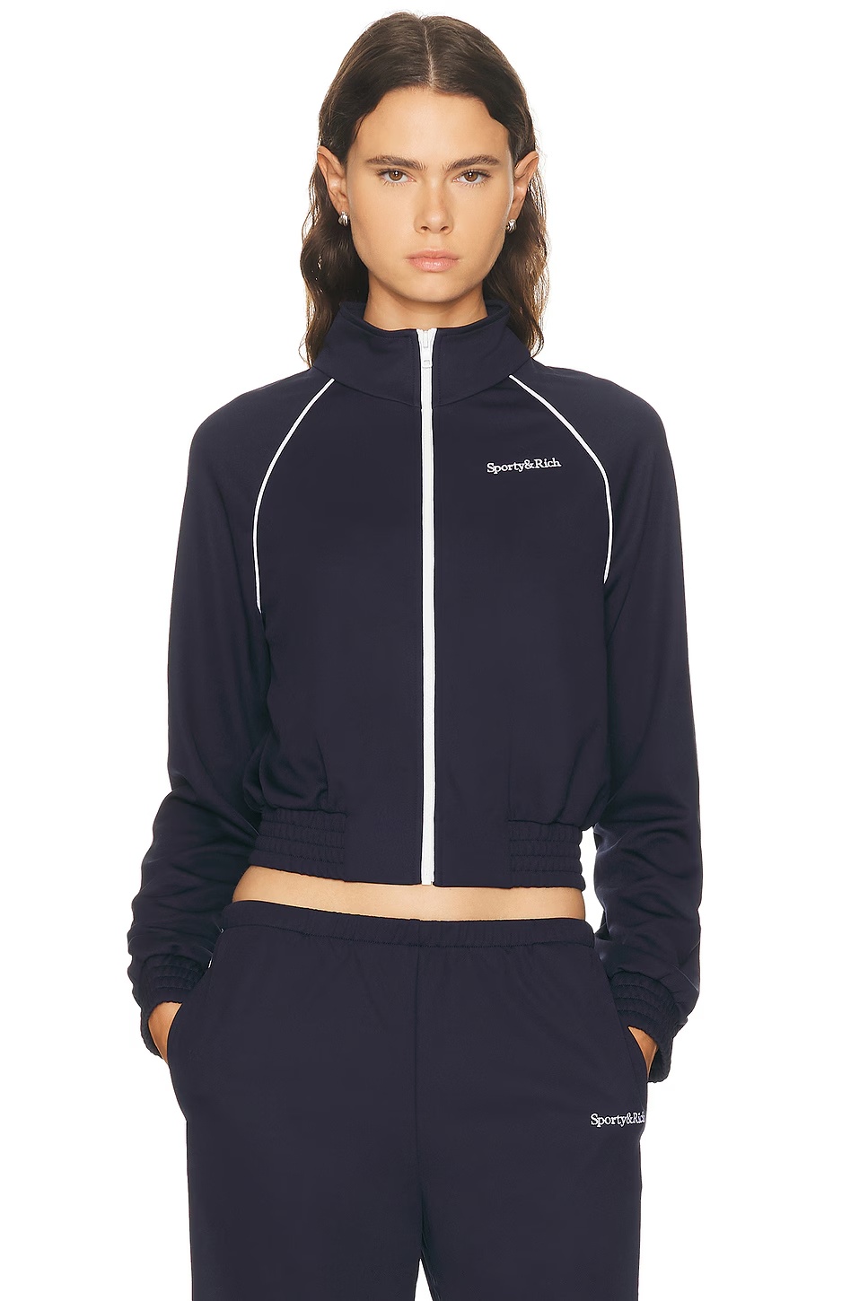 Serif Logo Retro Track Jacket Dark Navy & White