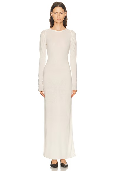 Sheer Cashmere Long Sleeve Maxi Dress Egret