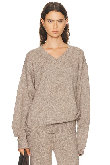 Cashmere V Neck Pullover Sweater Linen