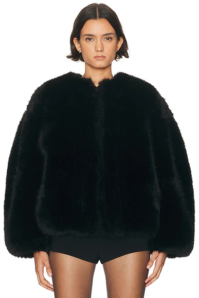 Long Hair Faux Fur Bomber Black