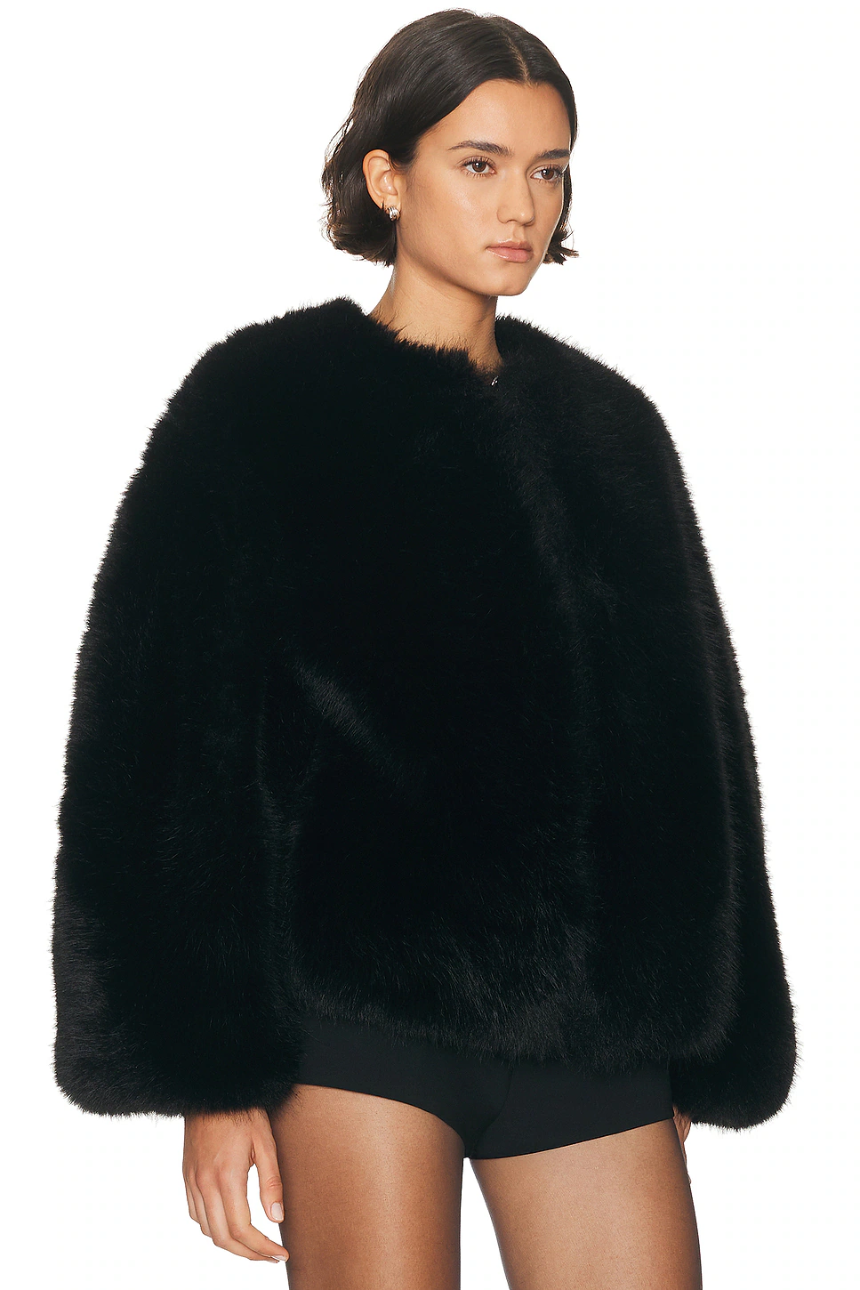 Long Hair Faux Fur Bomber Black