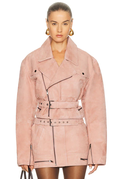 Cropped Suede Biker Jacket Dusty Rose