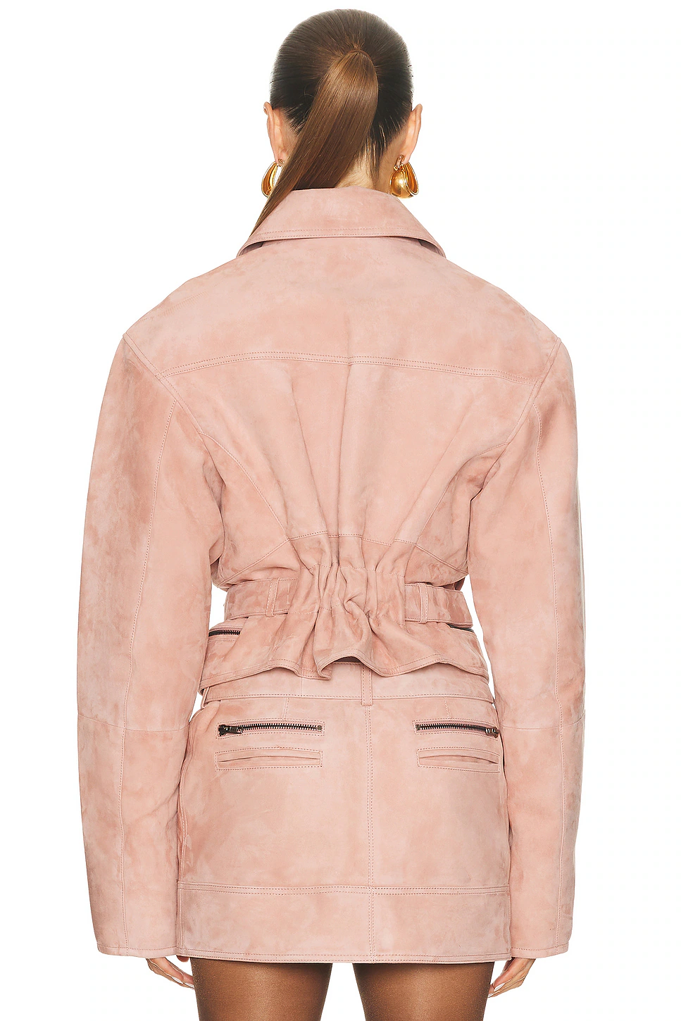 Cropped Suede Biker Jacket Dusty Rose