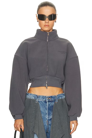 Cropped Mock Neck Zip Up Jacket Alloy