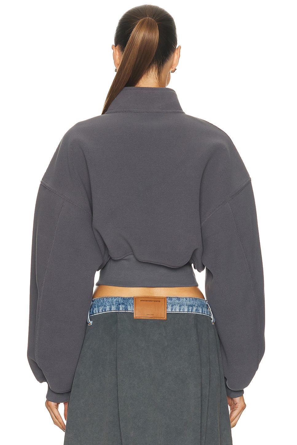 Cropped Mock Neck Zip Up Jacket Alloy