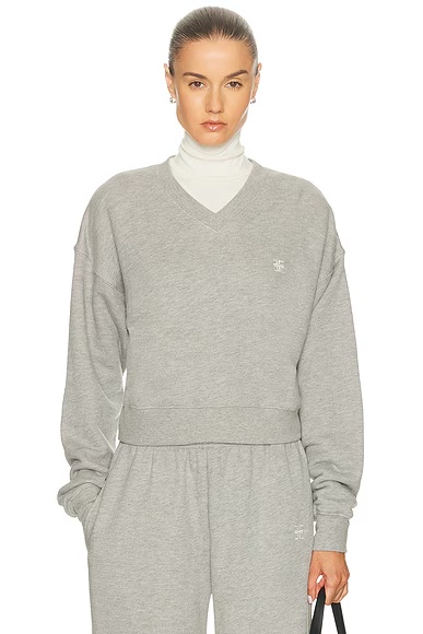 Cropped V-Neck Sweatshirt Heather Grey