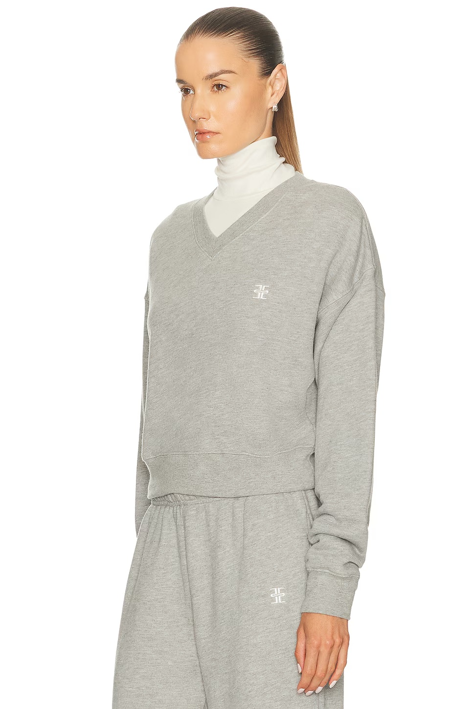 Cropped V-Neck Sweatshirt Heather Grey