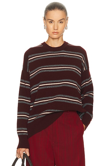 Innes Stripe Slouch Crewneck Burgundy, Grey, & Oat Stripe
