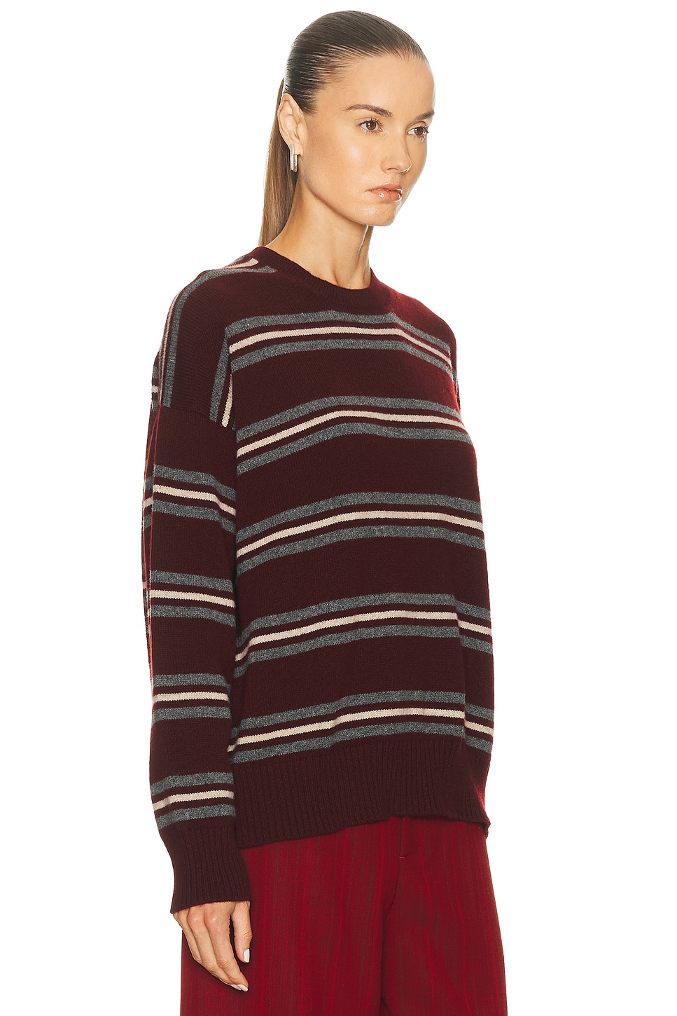 Innes Stripe Slouch Crewneck Burgundy, Grey, & Oat Stripe