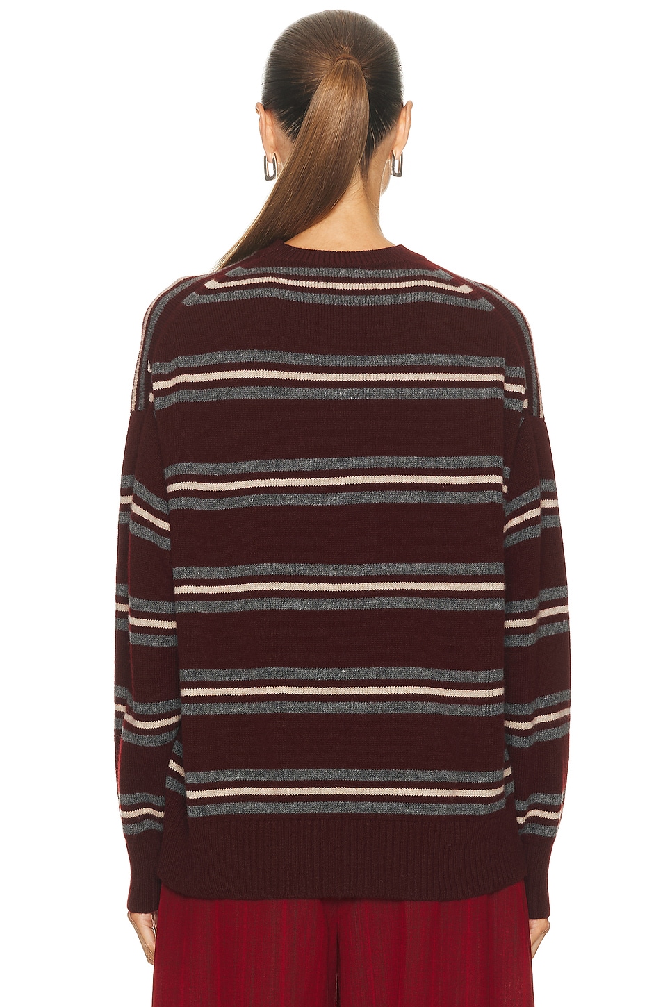 Innes Stripe Slouch Crewneck Burgundy, Grey, & Oat Stripe