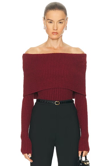 by Marianna Namir Off Shoulder Sweater Oxblood