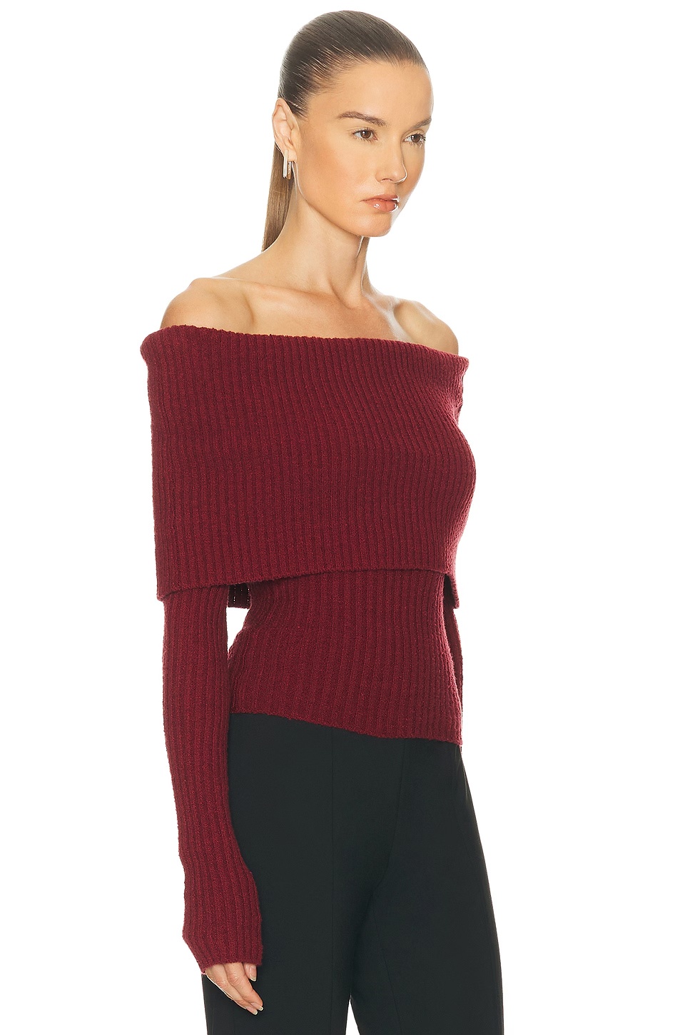 by Marianna Namir Off Shoulder Sweater Oxblood