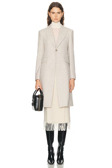 Long Coat Cream Grey Herringbone