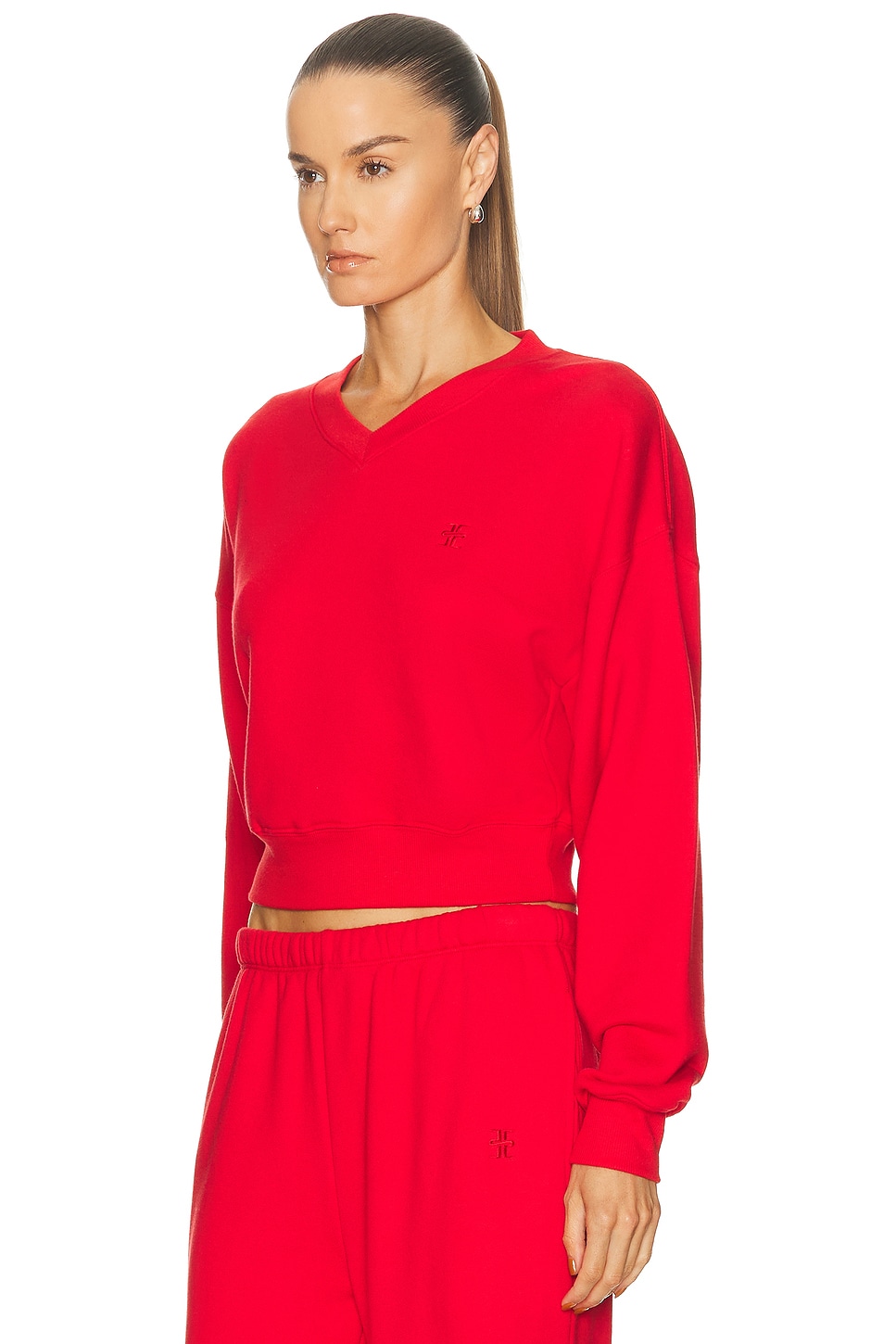 Cropped V-Neck Sweatshirt Rouge