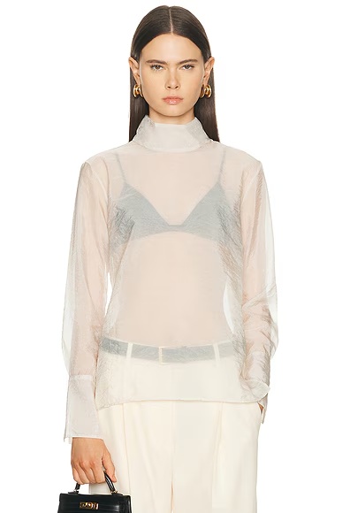 Organza Turtleneck Blouse Cream
