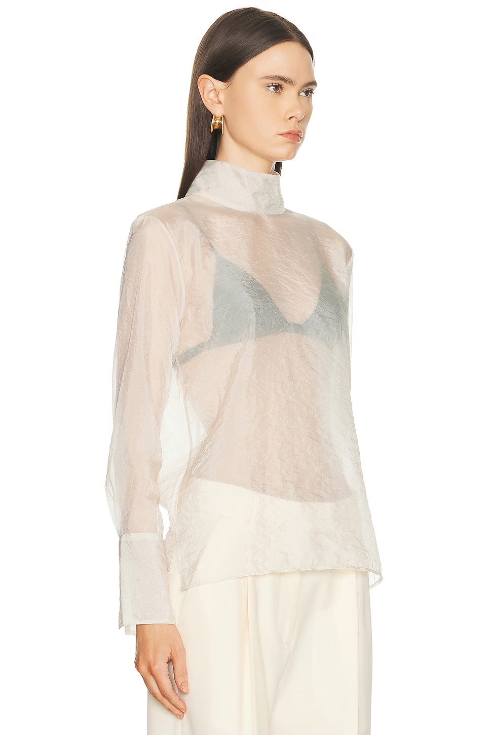 Organza Turtleneck Blouse Cream