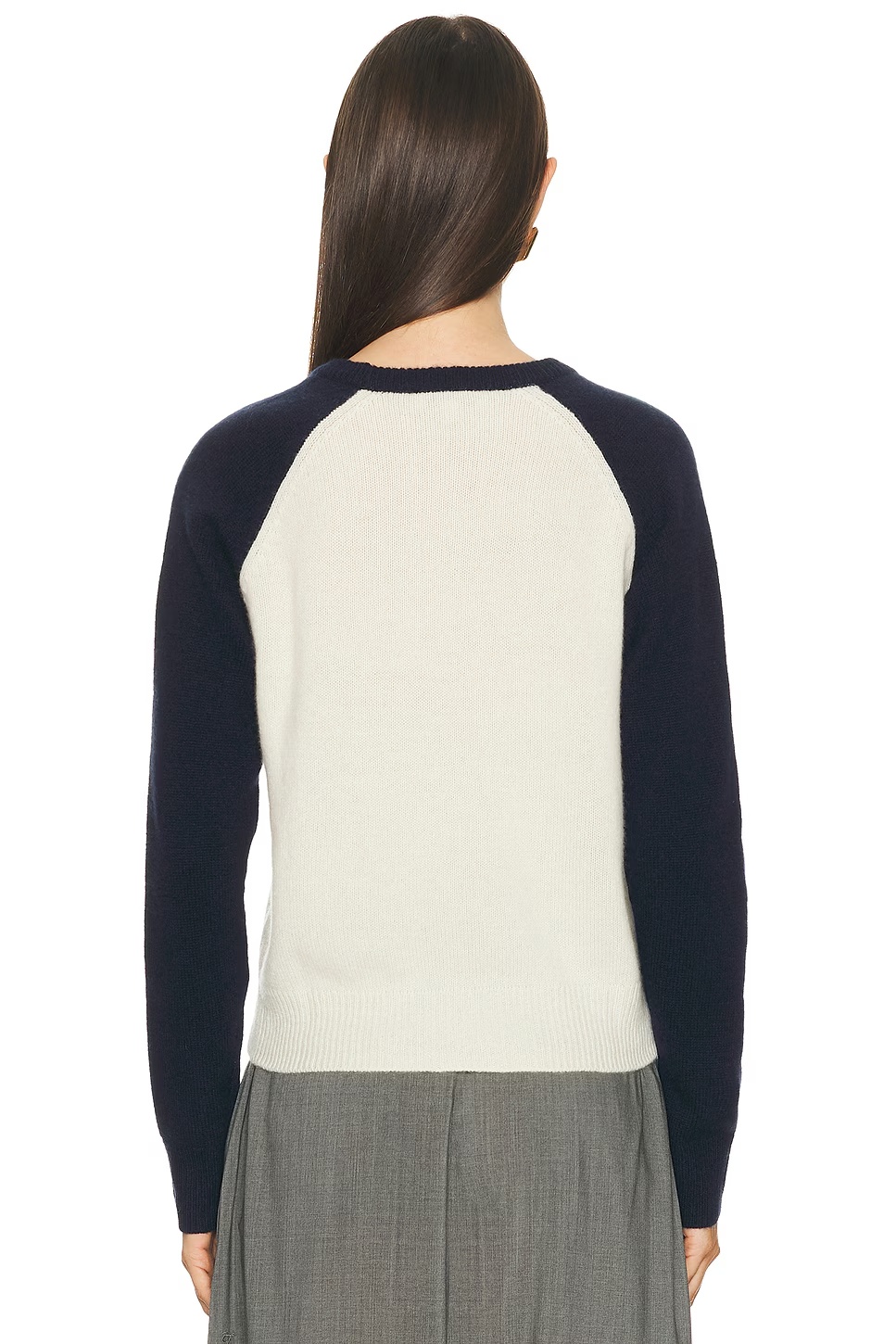 Syracuse Cashmere Baseball Sweater Ecru & Dark Navy