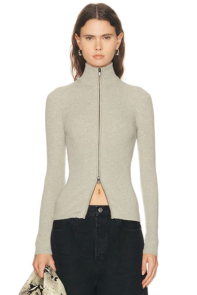 Soft Rib 2-Way Zip-Up Jacket Abbey Stone