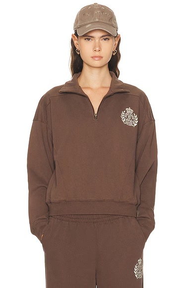 NY Crest Embroidered Quarter Zip Sweatshirt Chocolate