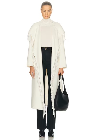 Charli Hooded Fringe Coat Gardenia