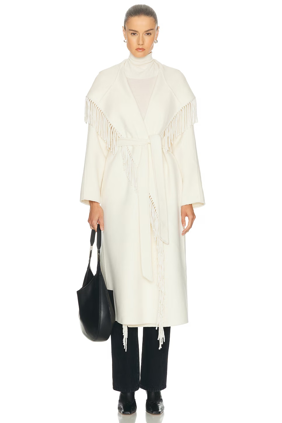 Charli Hooded Fringe Coat Gardenia