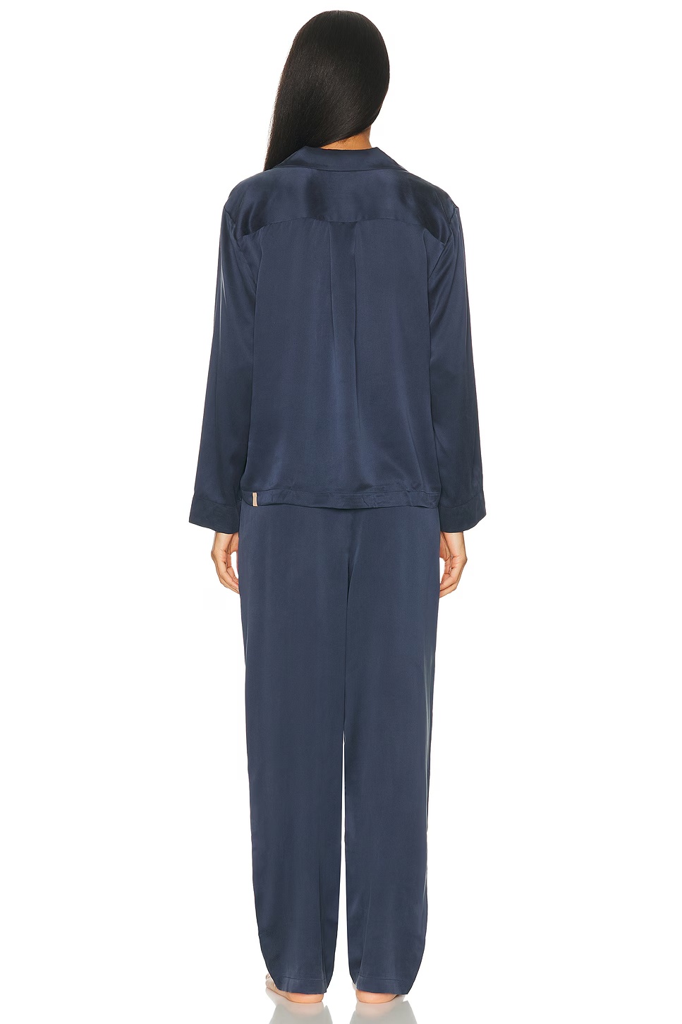 Washable Silk Long Sleeve Pant Pajama Set Deep Blue