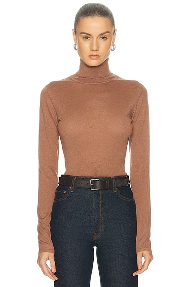 Cashmere Silk Fitted Turtleneck Sweater Amber