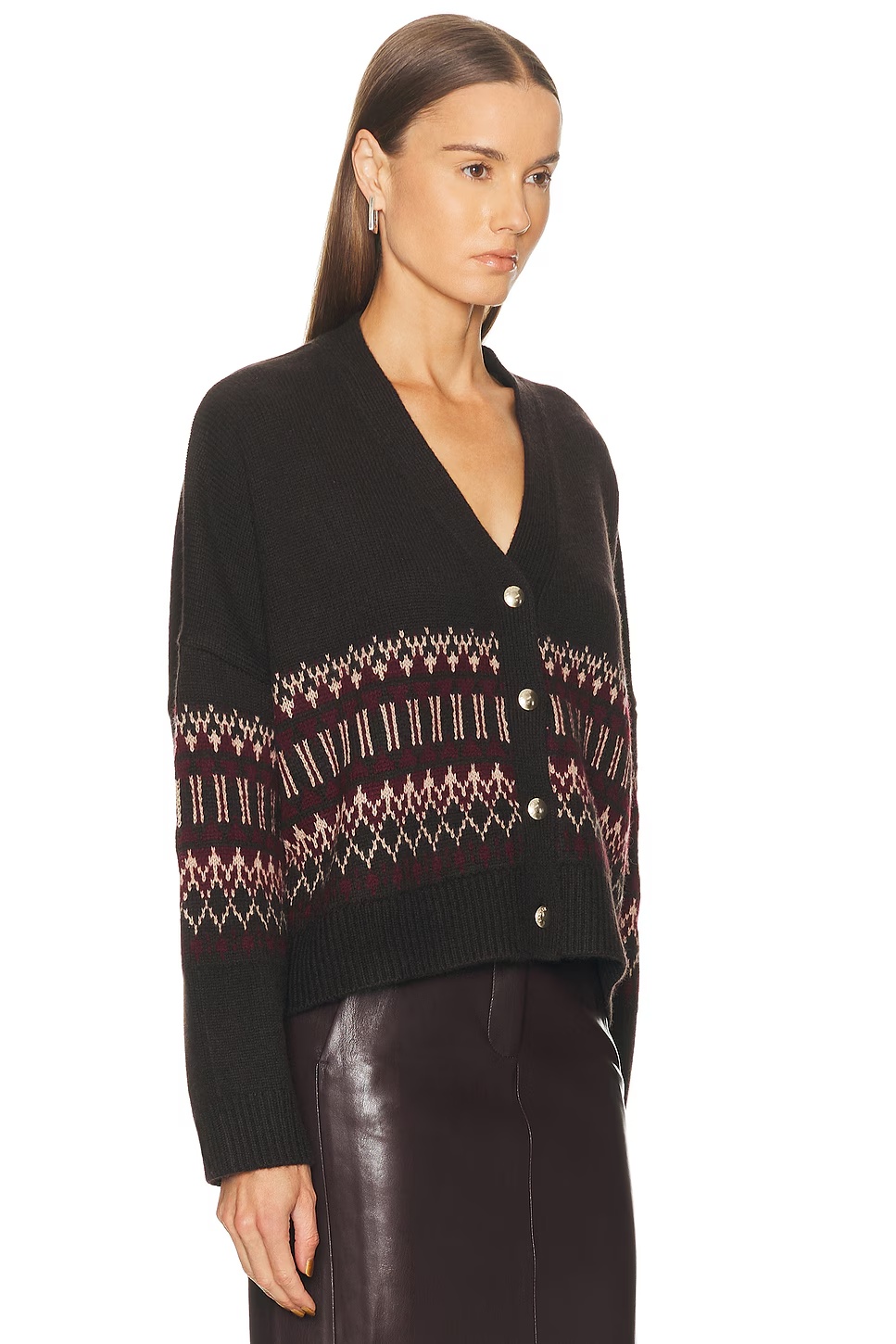 Elliot B Boxy Cropped Fairisle Cardigan Oaktree Multi