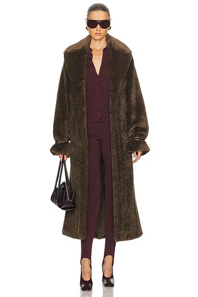 Madison Faux Fur Trench Coat Military Green