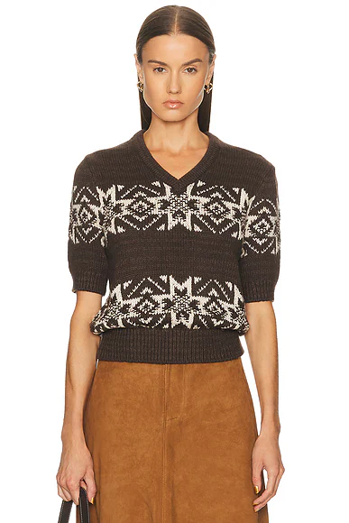 Short Sleeve Sweater Brown Multi