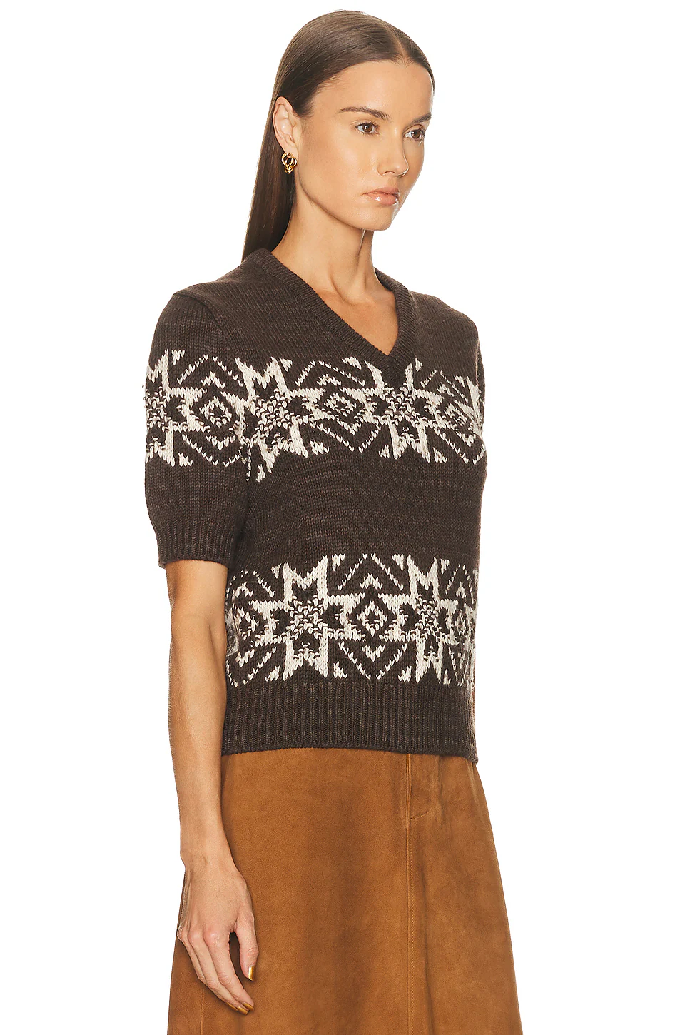 Short Sleeve Sweater Brown Multi