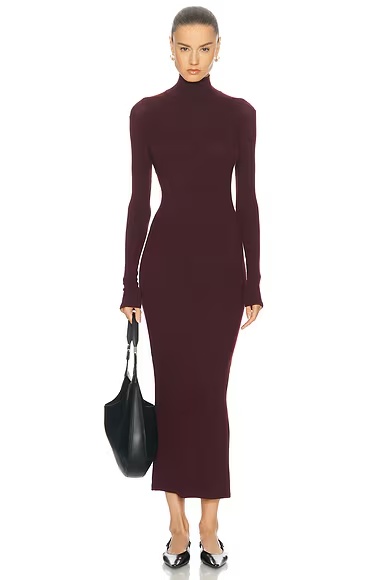 Gab Turtleneck Rib Dress Bordeaux