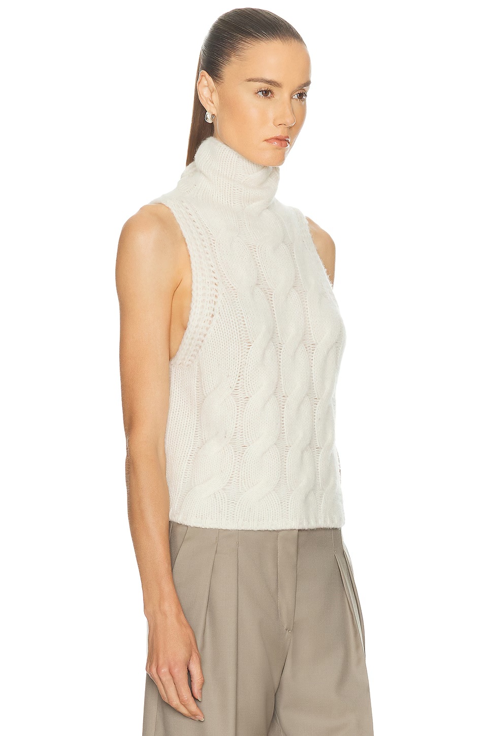 Salvia Sleeveless Cable Turtleneck Sweater Gardenia