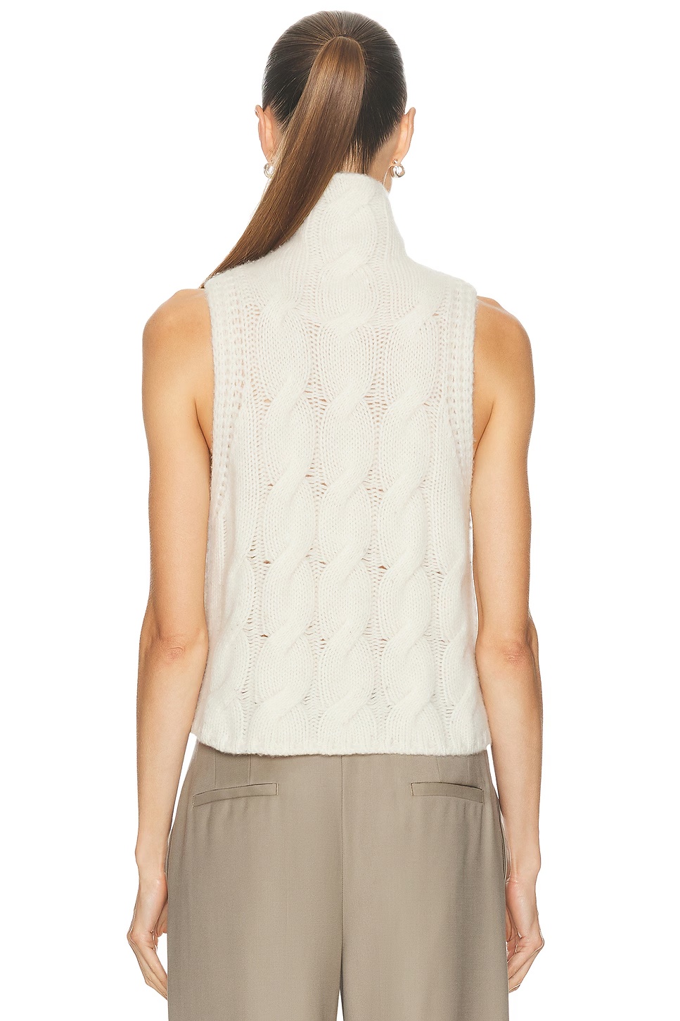 Salvia Sleeveless Cable Turtleneck Sweater Gardenia