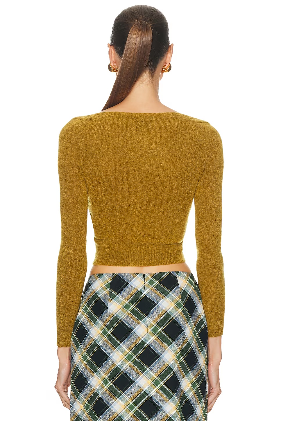 Wide Round Neck Fitted Cardigan Yellow & Green