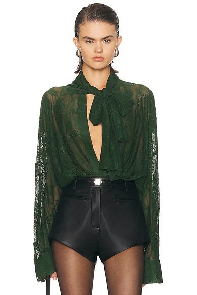 Super Oversized Boyfriend Bow Bodysuit Dark Emerald