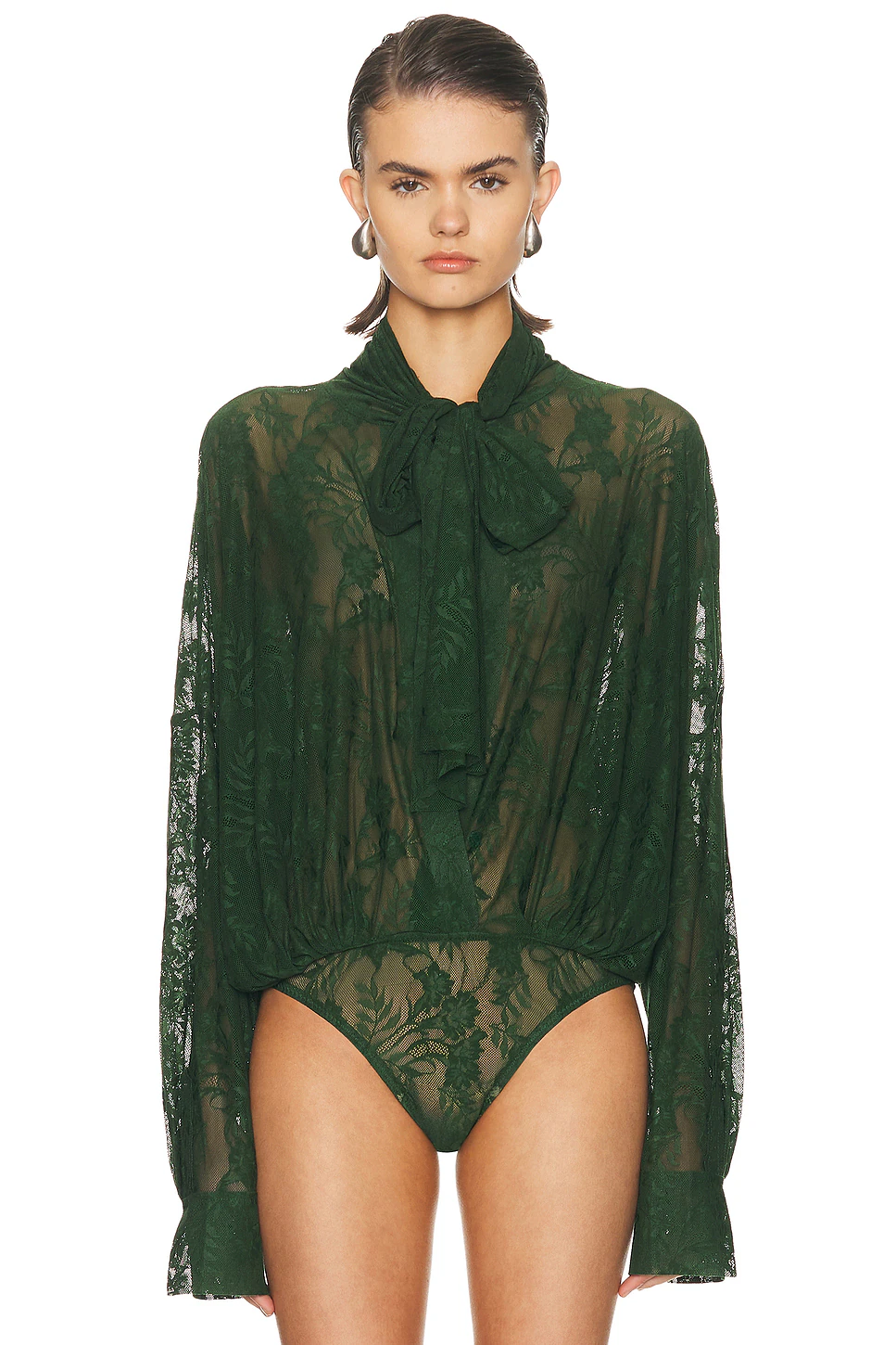 Super Oversized Boyfriend Bow Bodysuit Dark Emerald