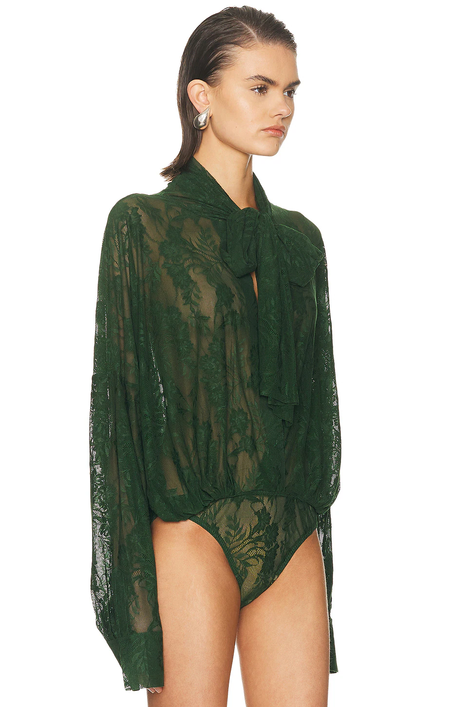 Super Oversized Boyfriend Bow Bodysuit Dark Emerald