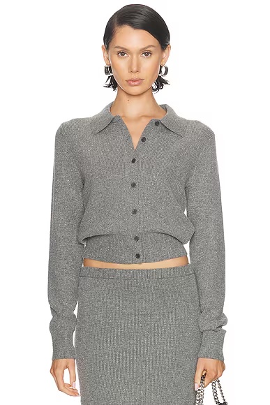 Hotfix Long Sleeve Polo Cardigan Heather Grey