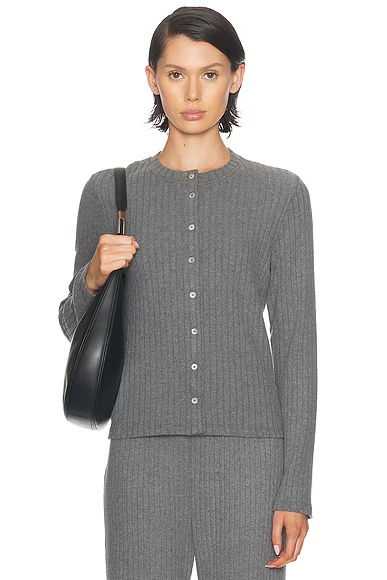 The Sweater Rib Cardi Charcoal Grey
