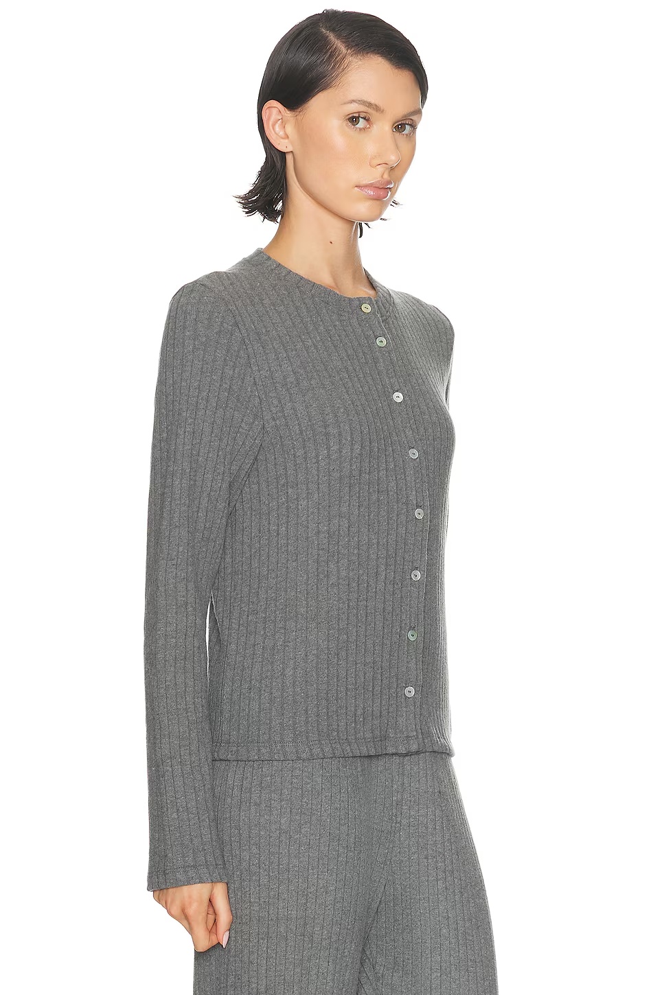 The Sweater Rib Cardi Charcoal Grey