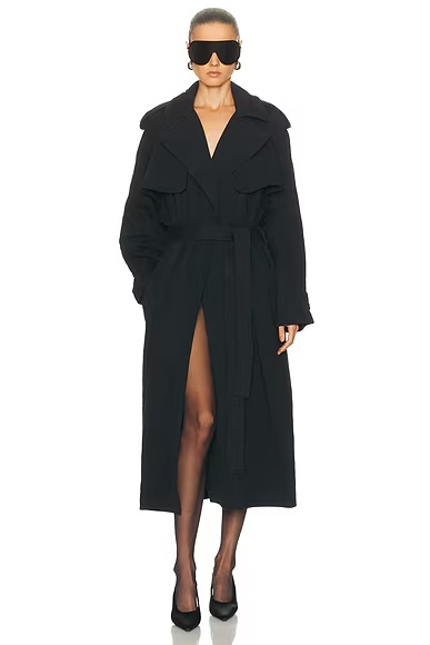 Boyfriend Fleece Trench Coat Onyx