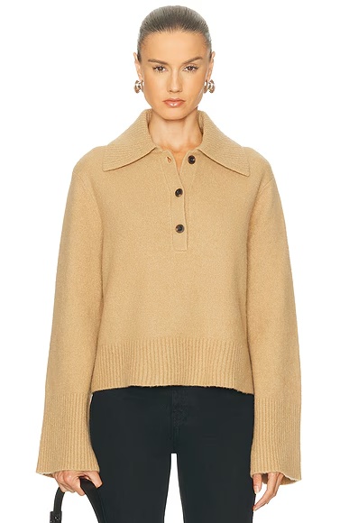 Cashmere Stevie Polo Top Camel