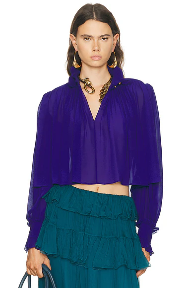 Silk Long Sleeve Top Fresh Indigo